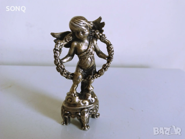 Страхотна Стара Колекционерска Бронзова Фигура Ангел-Херувим