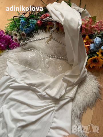 Нова официална бяла рокля с пайети, снимка 4 - Рокли - 45282249