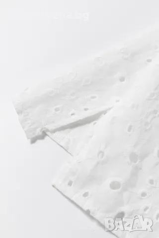 Дамска блуза в бяло с къси бухнали ръкави и бродерия, 100% памук, снимка 10 - Ризи - 50073197