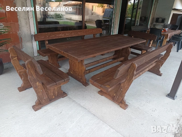 Баварски комплект маса с две пейки, снимка 18 - Маси - 24211866