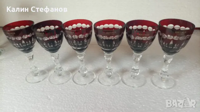 Червен кристал, ракиен комплект от 6 бр, Полша, снимка 3 - Чаши - 50414123
