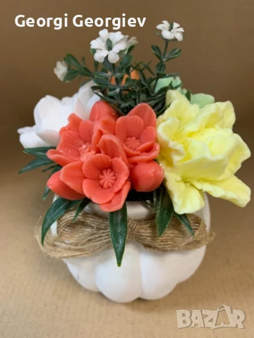 цветя изработени с глицеринов ароматен сапун и Българска роза , снимка 5 - Декорация за дома - 50104898