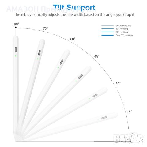 AMZCASE Stylus Pen/писалка за iPad 2018-2022-10/9/8/7/6th,iPad Mini 6/5th,iPad Air 4/3th,iPad Pro 11, снимка 3 - Таблети - 46679933