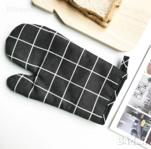 Ръкавица за фурна, памук/лен, 16x27 см, черно/бяло, снимка 4 - Други - 52853787