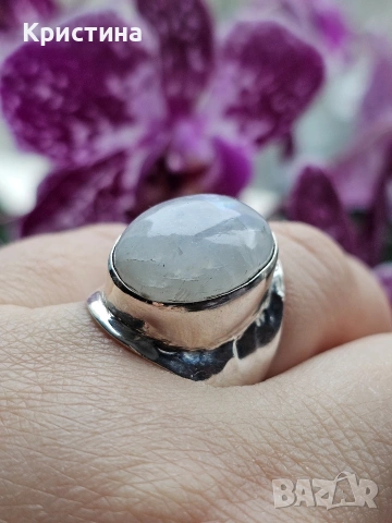 Сребърен пръстен с Лунен камък, снимка 2 - Пръстени - 53904778