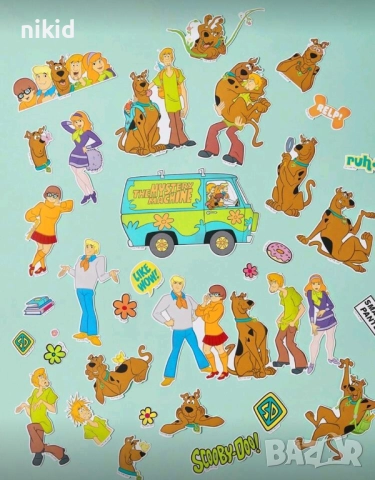 45 бр Скуби Ду Scooby Doo самозалепващи лепенки стикери украса декор картонена торта ръчна изработка, снимка 2 - Други - 52338106