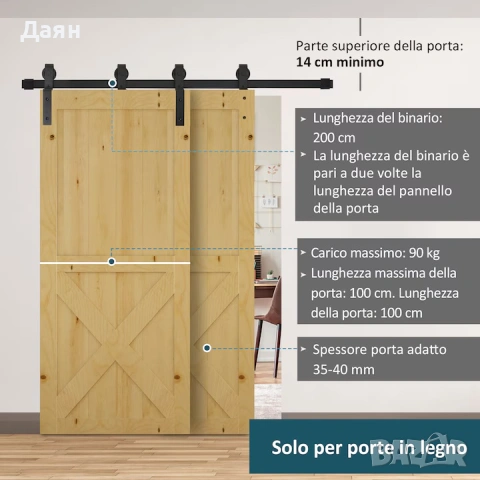 Комплект за монтаж на плъзгаща се врата Homcom, капацитет 90 кг, 200x0,6x4 см, черен, снимка 3 - Други стоки за дома - 53286802