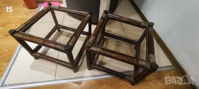 Винтидж дървени масички със стъклен плот – комплект 2 броя, снимка 4 - Маси - 52296183