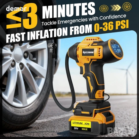 Безжичен въздушен компресор 160 PSI с LCD цифров манометър за батерия Dewalt 18V (без батерия), снимка 3 - Аксесоари и консумативи - 54025108