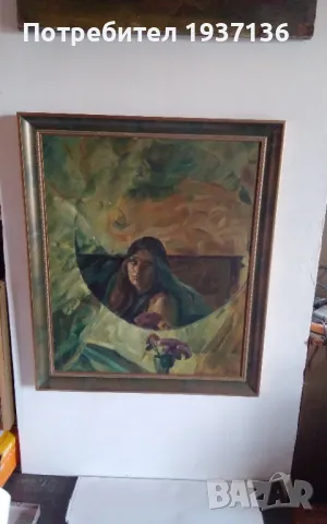 Стара картина масло върху платно опънато върху фазер подписана 1985 г