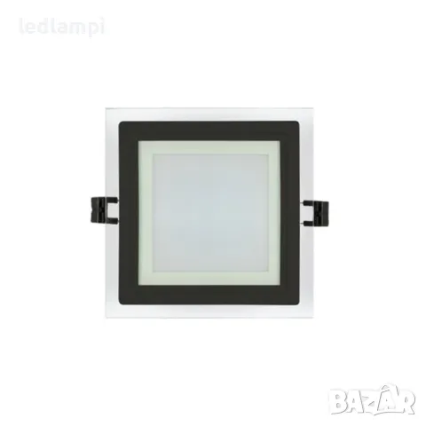 LED Луна 6W Стъкло - Квадрат Неутрално Бяла Светлина IP44 Черен Ринг, снимка 1 - Лампи за таван - 47133072