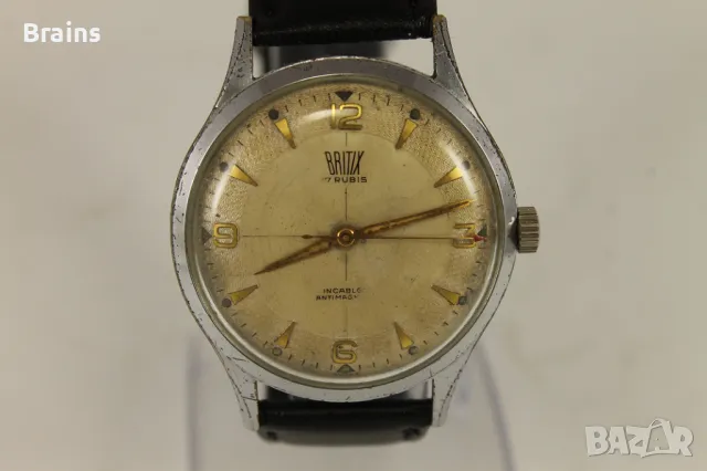 1950's Швейцарски Ръчен Часовник BRITIX 17 Jewels 39 мм, снимка 4 - Антикварни и старинни предмети - 49771310