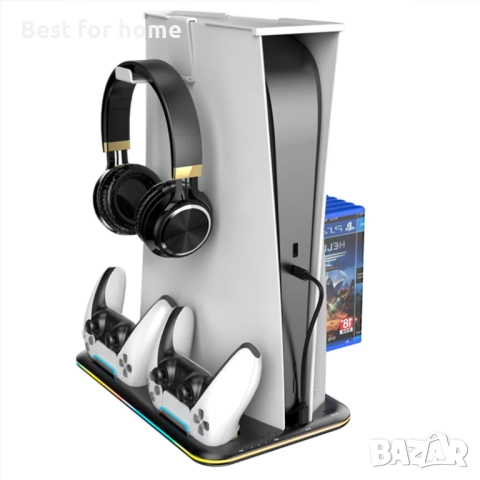 Охлаждаща стойка за Playstation 5 RGB с докинг станция за зареждане с два контролера 