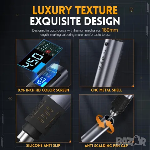 Преносим интелигентен поялник FNIRSI HS-02B / черен, снимка 18 - Поялници и запояване - 49823302