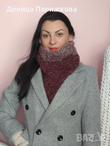 Ръчно плетен триъгълен шал наметка "Акцент", снимка 9 - Шалове - 52771769