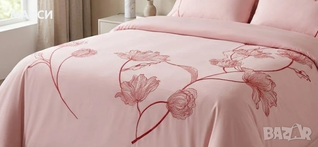 Розов голям памучен плик за спалня с приказна бродерия