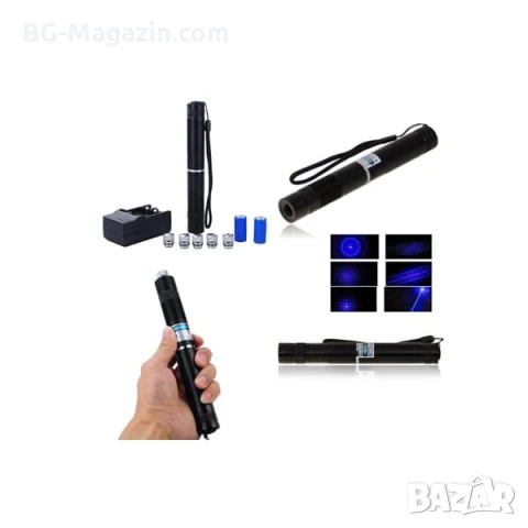 Мощен акумулаторен син лазер 5000mW пойнтер горящ палещ клечка кибрит пука балон батерии 16340, снимка 7 - Друга електроника - 51040617