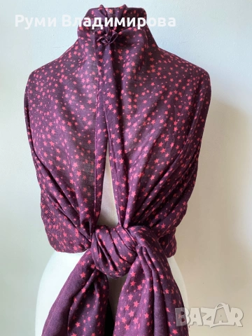 Tъмночервен шал Beck Sondergaard 50 % коприна и 50 % вълна, снимка 4 - Шалове - 54130501