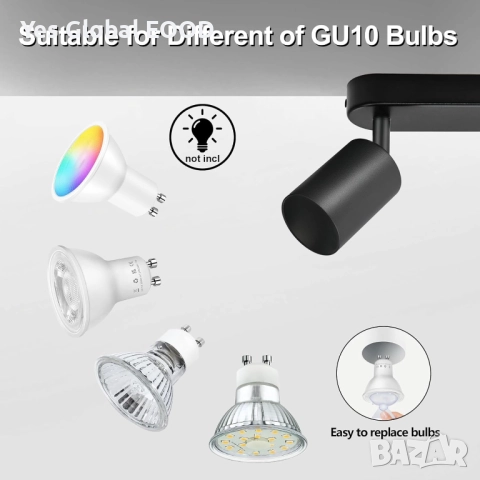 Таванен спот 3 светлини GU10 с въртящи се глави черен, снимка 3 - Лампи за таван - 52814252