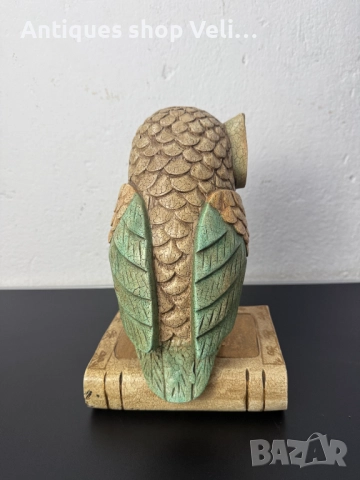 Дървена статуетка бухал върху книга №7430 , снимка 5 - Антикварни и старинни предмети - 51940487