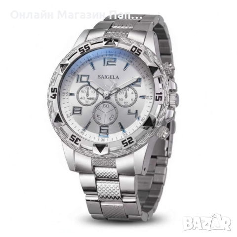 Мъжки кварцов часовник SAIGELA със сребрист корпус – син или сребрист циферблат, снимка 3 - Мъжки - 52348094