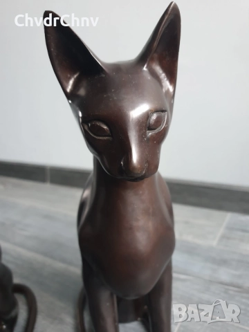 38см-10кг Risner статуетки/2бр чифт бронзови скулптури/фигури на египетски котки, снимка 8 - Статуетки - 52679843