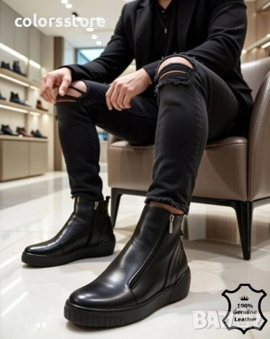 Мъжки боти - черна ЕСТЕСТВЕНА кожа - PA08505-12

