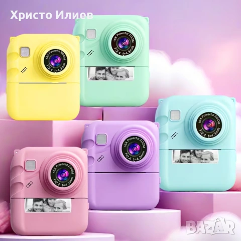 Детски фотоапарат за моментни снимки с дисплей мини термален Принтер с хартия комплект, снимка 7 - Други - 54300310