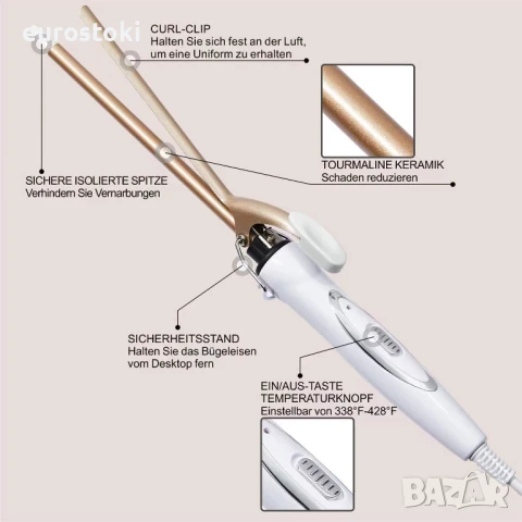Reyke JK-B006-DE Керамична мини маша за коса 9 мм, 120-220℃, бързо нагряване, снимка 5 - Маши за коса - 51073704
