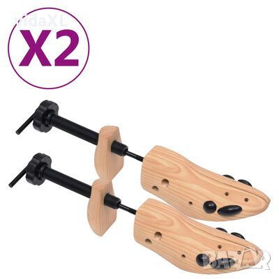 vidaXL Калъпи за обувки, 2 чифта, размер 36-40, борово дърво масив(SKU:30172
