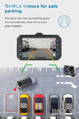 Dashcam предна и задна камера за кола CHORTAU 32GB Карта 1080P 3" IPS Loop Recording, снимка 3 - Аксесоари и консумативи - 50529510