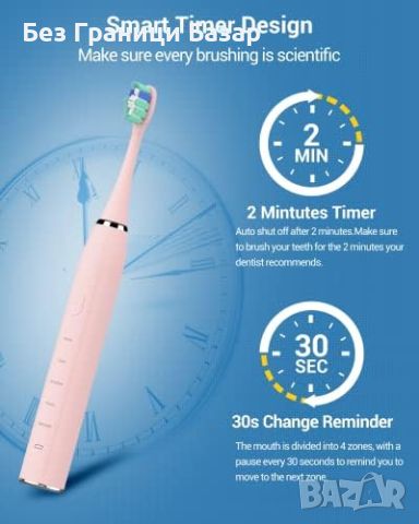 Нова Розова акумулаторна електрическа четка за зъби възрастни Грижа уста, снимка 5 - Други - 46426347