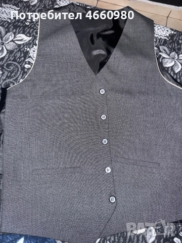 Елегантен мъжки костюм 46 (S), сив, класически стил, снимка 3 - Костюми - 52542672