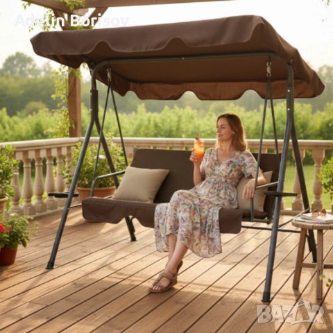 Градинска люлка A-Type с бежови възглавници и поставки за напитки - елегантност и комфорт, снимка 8 - Градински мебели, декорация  - 53873220