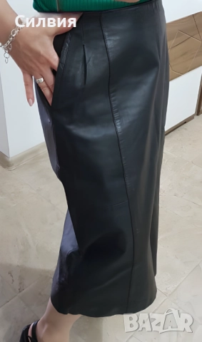 Дълга кожена пола телешка истинска естествена кожа 42 номер M-L размер