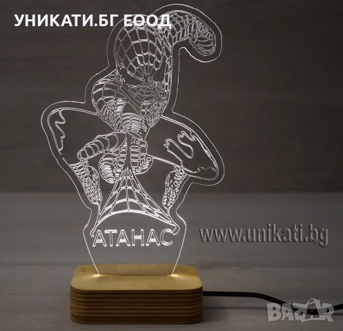 3D Лед лампа с анимационен герой и име на дете - Подарък за дете със Спайдърмен