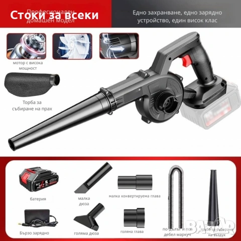 Безжична вентилаторна прахосмукачка 2 в 1 – Издухване и Всмукване с Мощна 21V Батерия, снимка 4 - Прахосмукачки - 53257860
