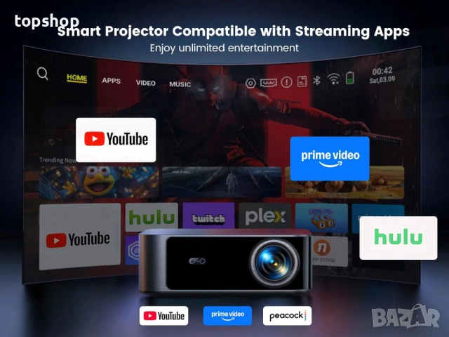 Чисто нов с фолиата, перфектен Smart Проектор TOPTRO X9 – 4K Поддръжка, 1500 ANSI Lumens..., снимка 7 - Плейъри, домашно кино, прожектори - 54222116