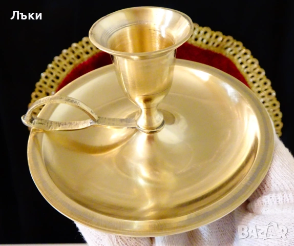 Бронзов свещник с дръжка 5.5 см. , снимка 3 - Антикварни и старинни предмети - 54092965