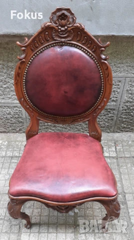 Уникален стол антика масив орех естествена кожа Луи 15, снимка 2 - Антикварни и старинни предмети - 53422280