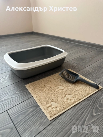 Открита котешка тоалетна за котки с лопатка и килимче