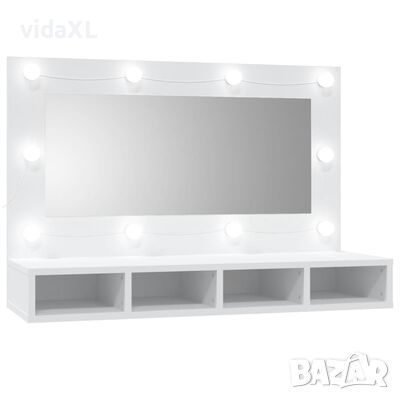 vidaXL Огледален шкаф с LED, бял, 90x31,5x62 см（SKU:808891, снимка 1 - Огледала - 46123798