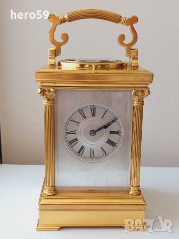 Френски бронзов каретен часовник-репетир/French Carriage Clock with Repeater/14 days, снимка 2 - Стенни часовници - 45285325