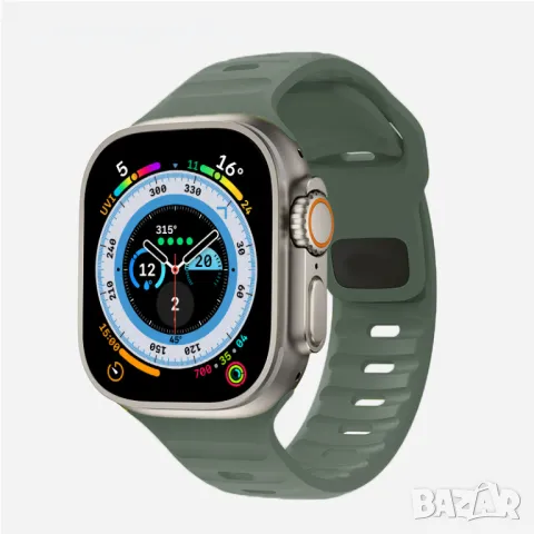 Силиконова каишка Apple Watch Ultra – 49mm, 45, 44, 42  масленозелена, снимка 1 - Каишки за часовници - 48294509