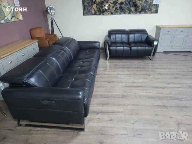 Дизайнерски черни кожени дивани тройка и двойка, снимка 8 - Дивани и мека мебел - 46474989