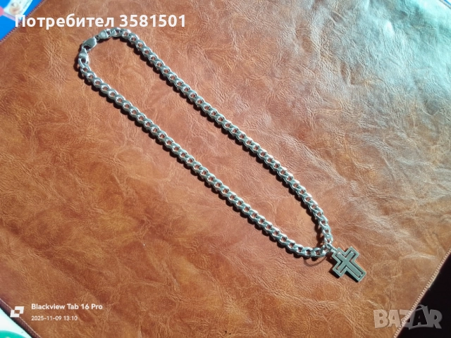 162/Сребърен Синджир Панцер със Кръст-83грама.🇧🇬, снимка 2 - Колиета, медальони, синджири - 52353503