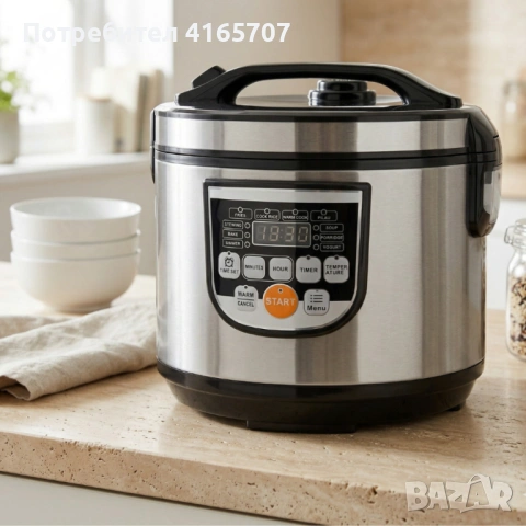 Оризоварка Cheffinger CF-RC5.0, 5L, 900W – XXL капацитет, таймер, инокс капак, снимка 5 - Други - 53978275