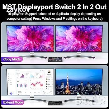 DisplayPort Splitter Switch 4K@60Hz, 2 in 2 out MST SST, снимка 4 - Друга електроника - 45919272
