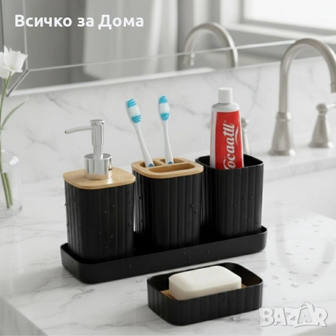 Комплект аксесоари за баня 5 части с табла Cheffinger – диспенсър, снимка 2 - Други стоки за дома - 53169915