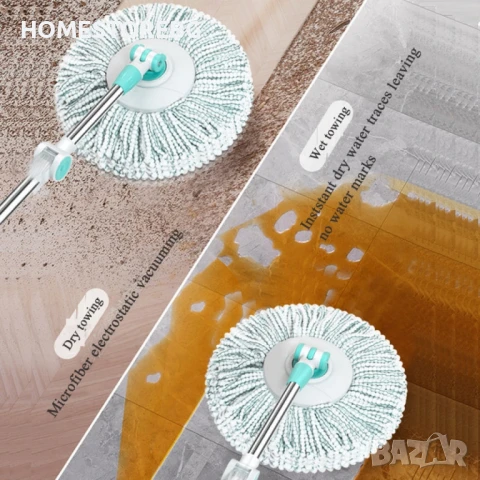 🧹 Въртящ се на 360° моп комплект – Удобство и ефективност за блестяща чистота у дома! 🧹, снимка 4 - Мопове, кофи, четки и метли - 49758766
